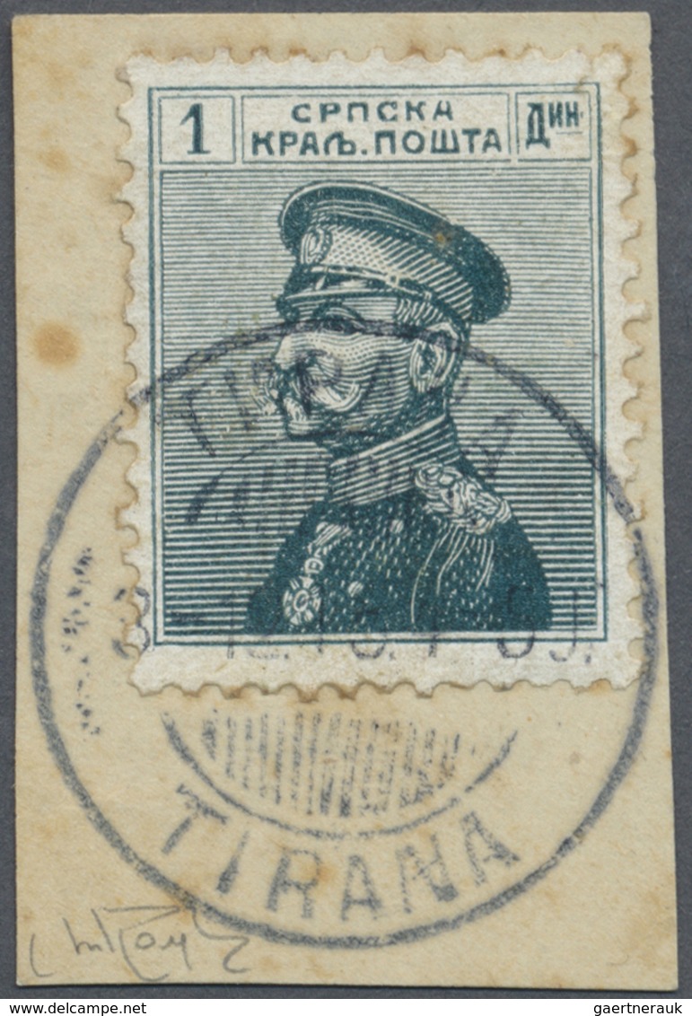 Brfst Albanien - Besonderheiten: 1915, Serbien König Peter I. 1 Pa. Schwarzgrün Auf Briefstück Mit Stempel - Albanië