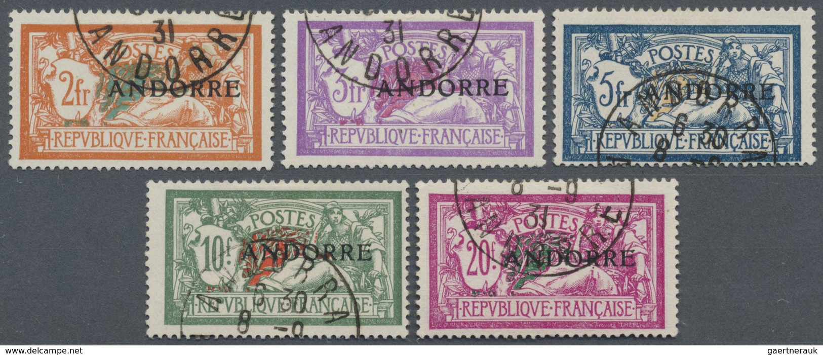 O Andorra - Französische Post: 1931, ½ C. To 20 Fr., Complete Set Of 23 Overprint Issues Used In Perfe - Andere & Zonder Classificatie