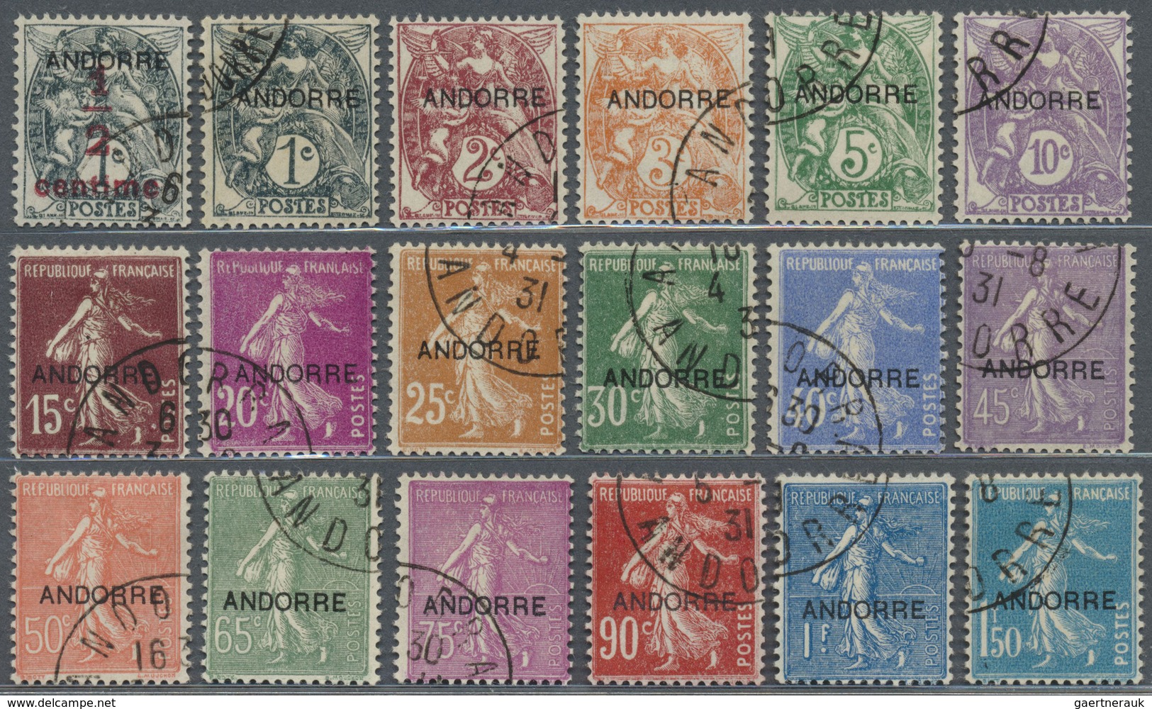 O Andorra - Französische Post: 1931, ½ C. To 20 Fr., Complete Set Of 23 Overprint Issues Used In Perfe - Andere & Zonder Classificatie