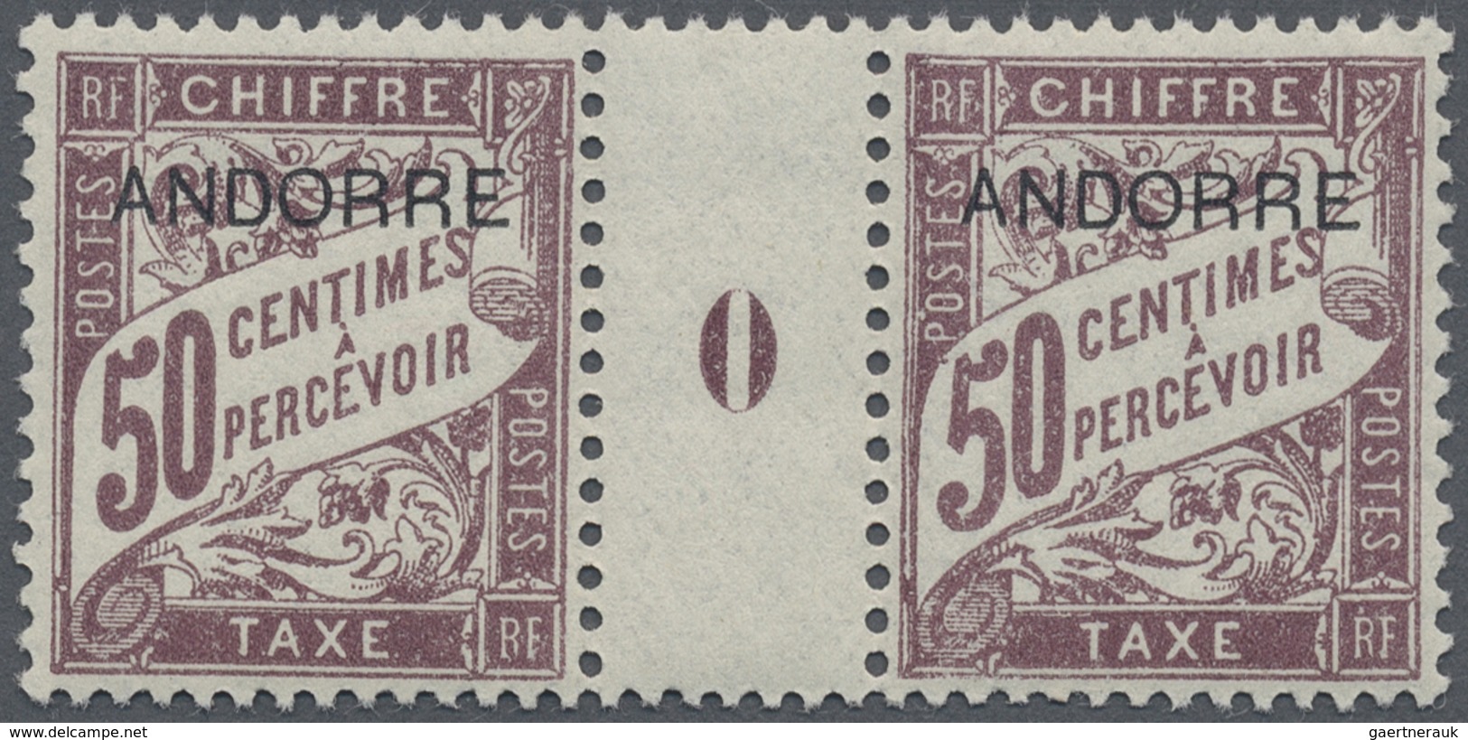 ** Andorra - Französische Post - Portomarken: 1930. Postage Due 50c Lilac "ANDORRE" In A Pair Millésime - Lettres & Documents