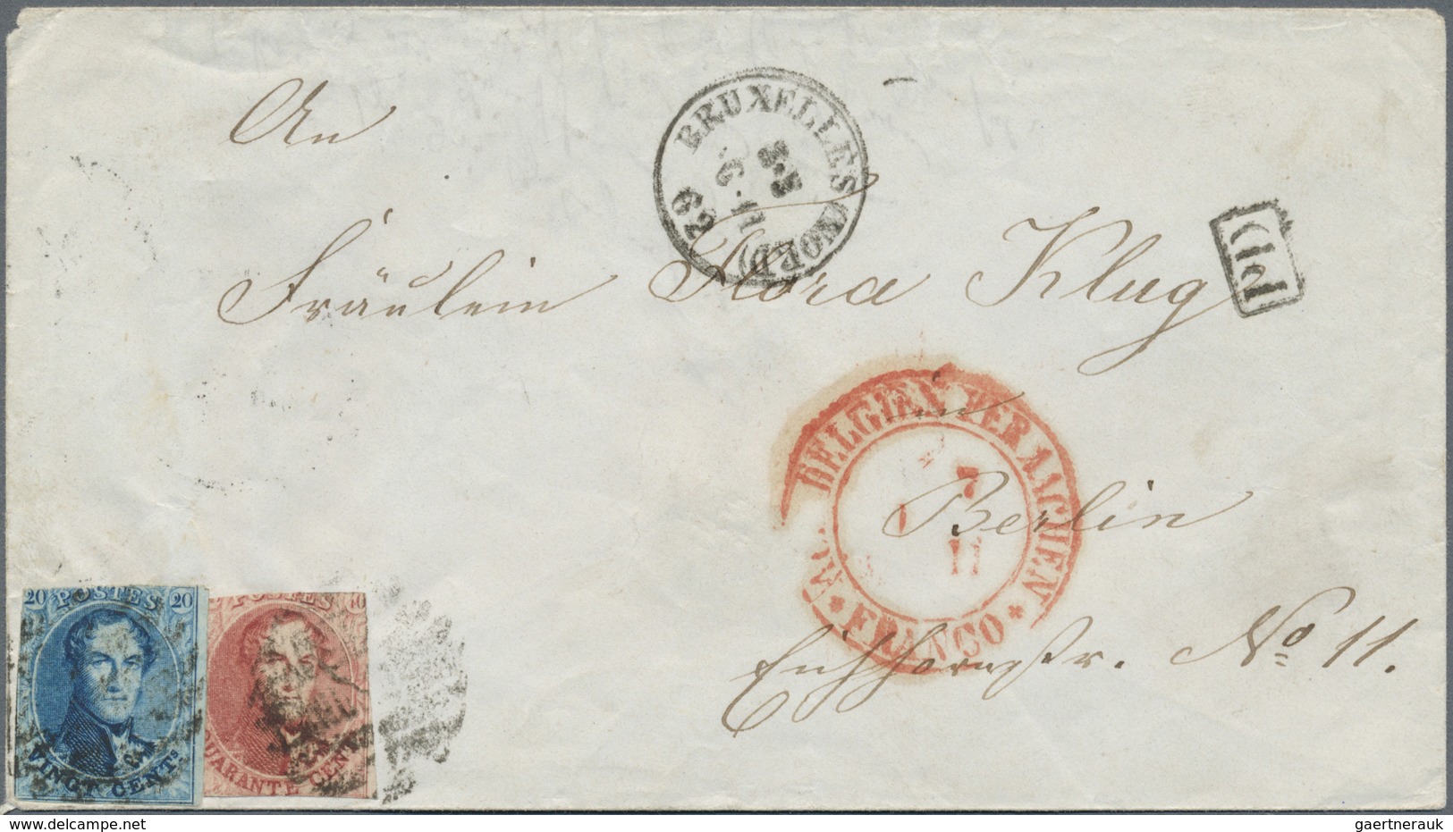 Br Belgien: 1862, Grand Medaillon 40 C (very Small Cut) And 20 C (cut At Top) Sent From "BRUXELLES 6.11 - Other & Unclassified