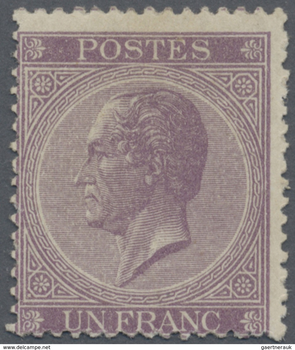 * Belgien: 1867, Leopold I. 1 Fr. Violett Gezähnt 15, Ungebraucht Mit Falz, Sehr Seltene Marke! Mi. € - Andere & Zonder Classificatie