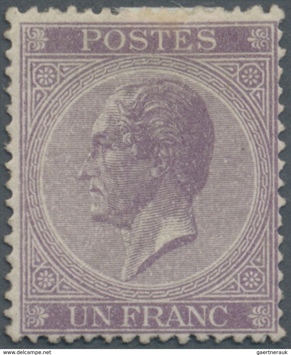 * Belgien: 1867, 1 Franc Leopold I Hinged With Large Part Of Original Gum, Nicely Centered - Autres & Non Classés