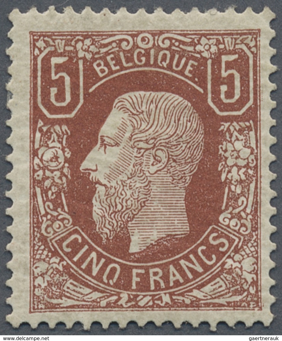 * Belgien: 1878, King Leopold II, 5 Fr. Red Brown, Unused Very Fine Copy, Well Centered With Hinged Tr - Autres & Non Classés