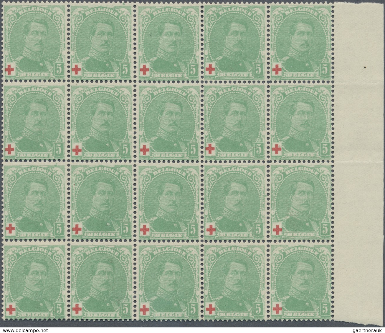 ** Belgien: 1914, Red Cross Issue Mnh Block Of 20 - Autres & Non Classés