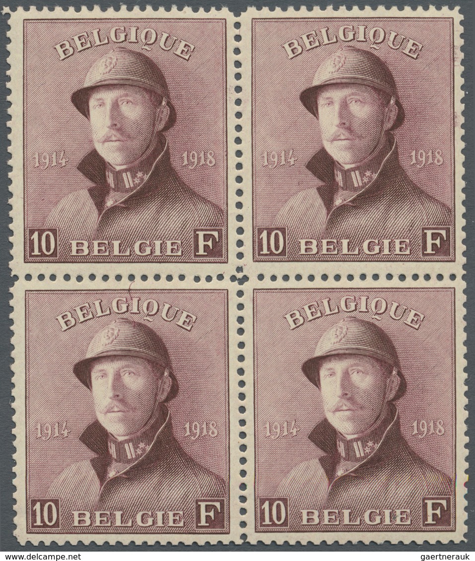 **/ Belgien: 1919/1920, King Albert I With Helmet, 10 Fr. Mnh As Block Of Four. Perfect Centered Stamps. - Other & Unclassified