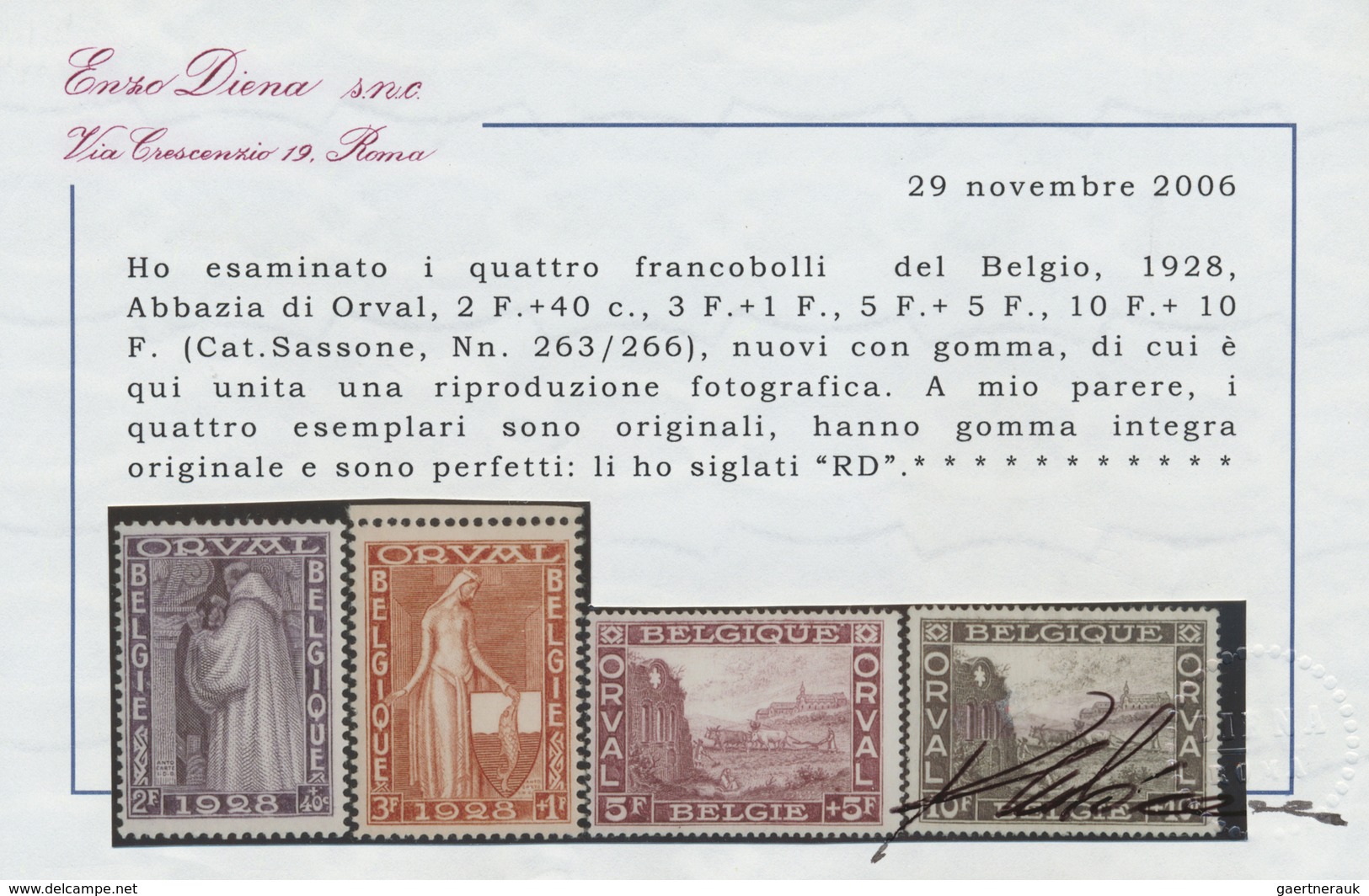 ** Belgien: 1928, Wiederaufbau Abtei Orval, Postfrischer Prachtsatz Von 9 Werten Mit Attest Diena - Andere & Zonder Classificatie