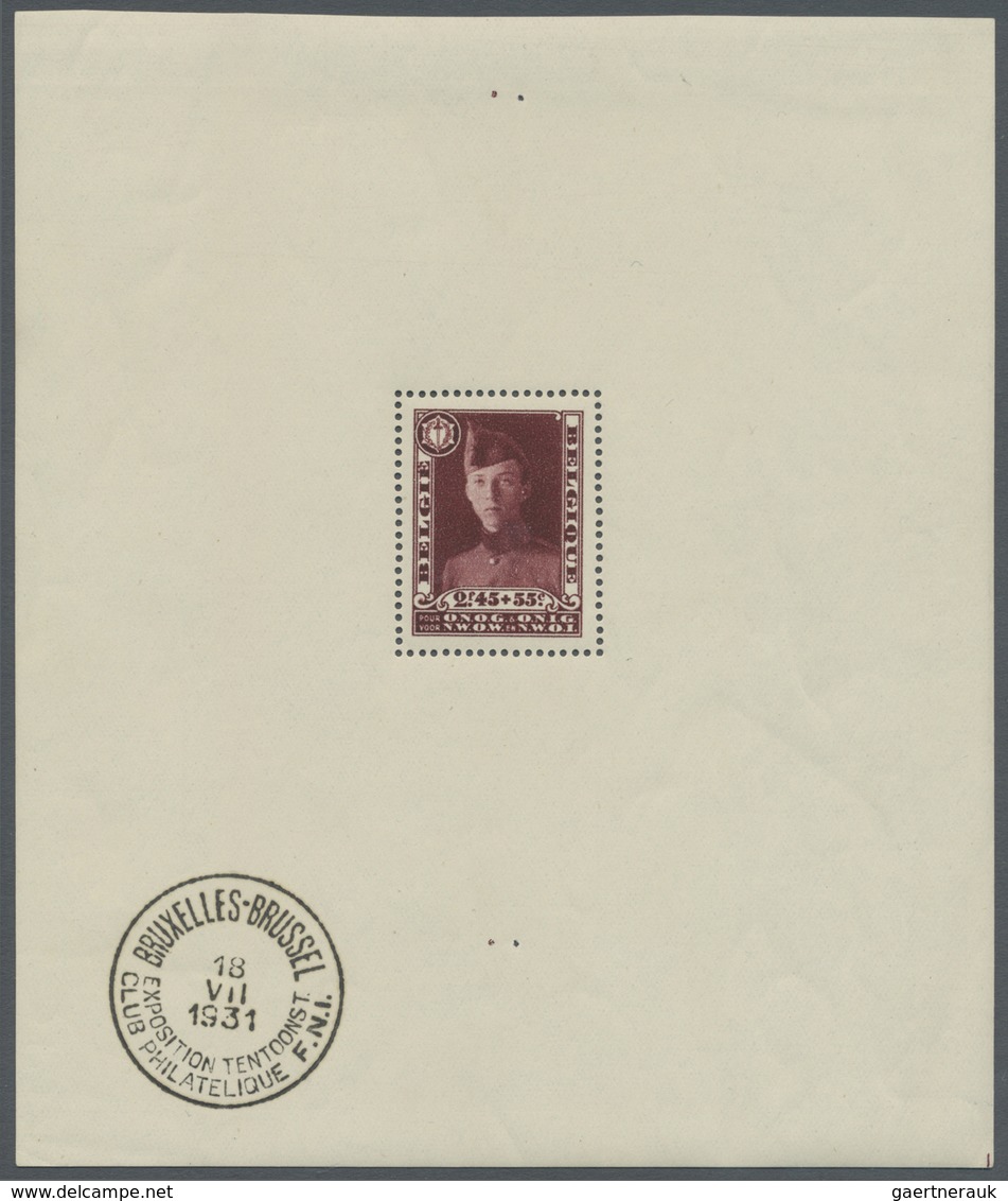 ** Belgien: 1931, Brussels Philatelic Exhibition, Souvenir Sheet, Unmounted Mint With Postmark At Lower - Other & Unclassified