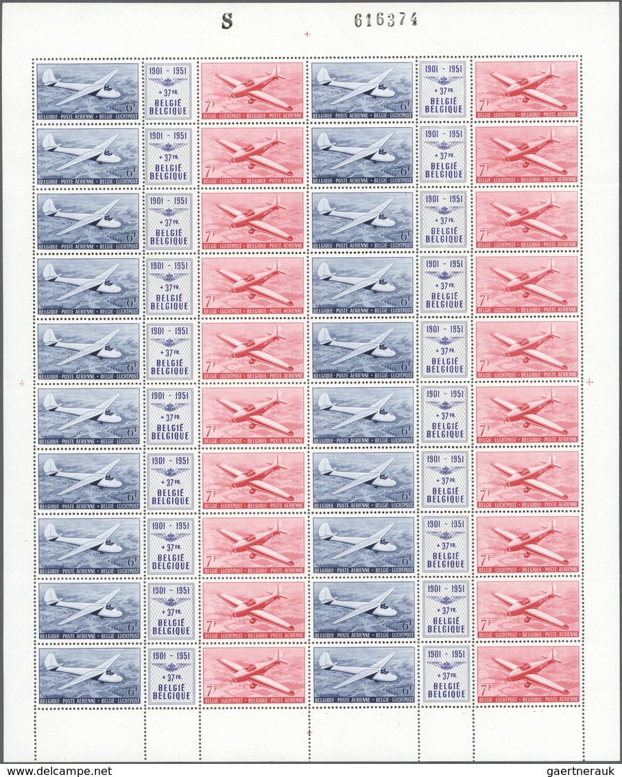 ** Belgien: 1951, Royal Aero Club, Complete Sheet Comprising 20 Se-tenant Strips, Unmounted Mint, Folde - Other & Unclassified