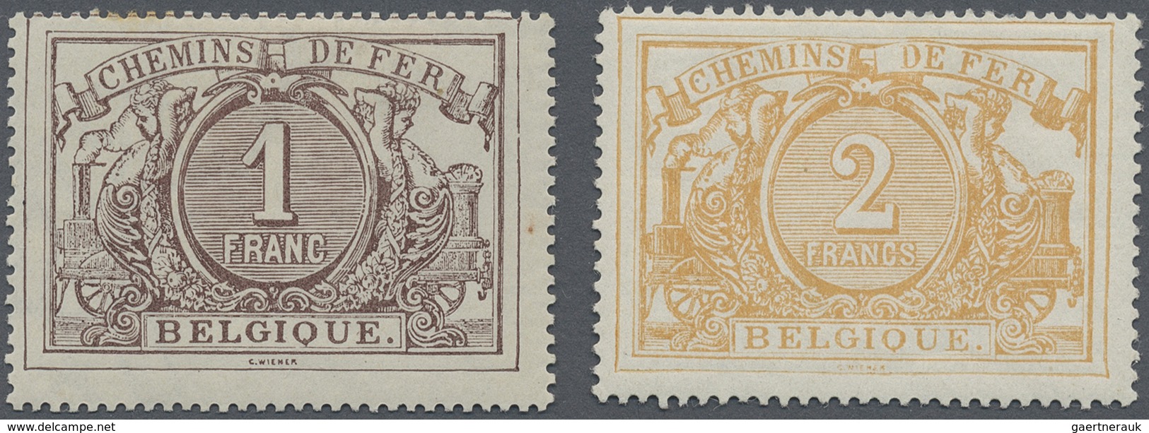 * Belgien - Eisenbahnpaketmarken: 1882/1894, 1 Fr. Brown Lilac And 2 Fr. Yellow Numerals Unused With O - Reisgoedzegels [BA]