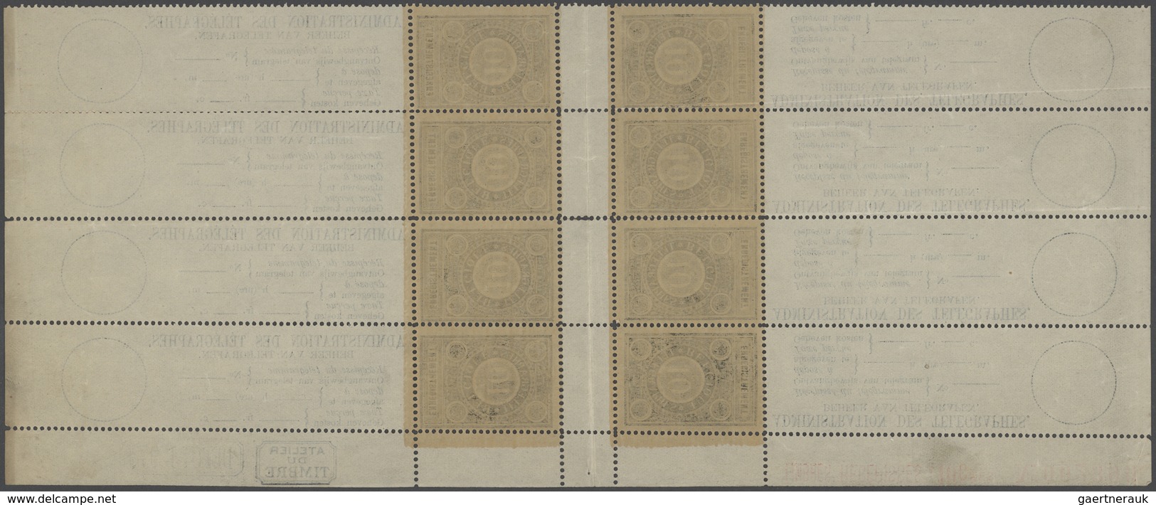 ** Belgien - Telegrafenmarken: 1897, Telegrafenquittungsmarke 10 C Schwarz Im Kopfstejhenden 8er-Bogen - Timbres Télégraphes [TG]