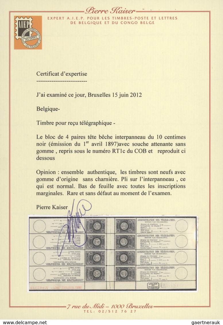 ** Belgien - Telegrafenmarken: 1897, Telegrafenquittungsmarke 10 C Schwarz Im Kopfstejhenden 8er-Bogen - Timbres Télégraphes [TG]