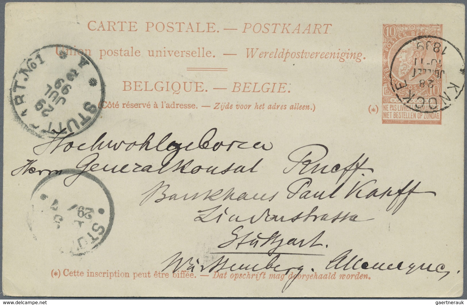 GA Belgien - Ganzsachen: 1893, 10 C Red-brown Leopold II. Psc With Private Printed Illustration Of "GRA - Autres & Non Classés