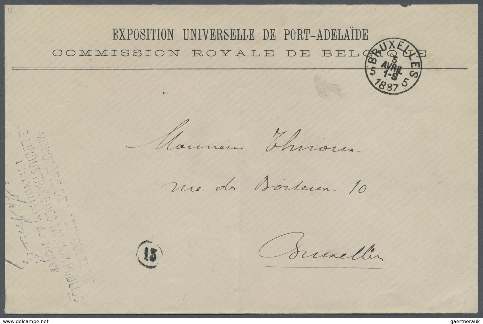 Br Belgien - Besonderheiten: 1887: "EXPOSITION UNIVERSELLE DE PORT-ADELAIDE / COMMISSION ROYALE DE BELG - Other & Unclassified