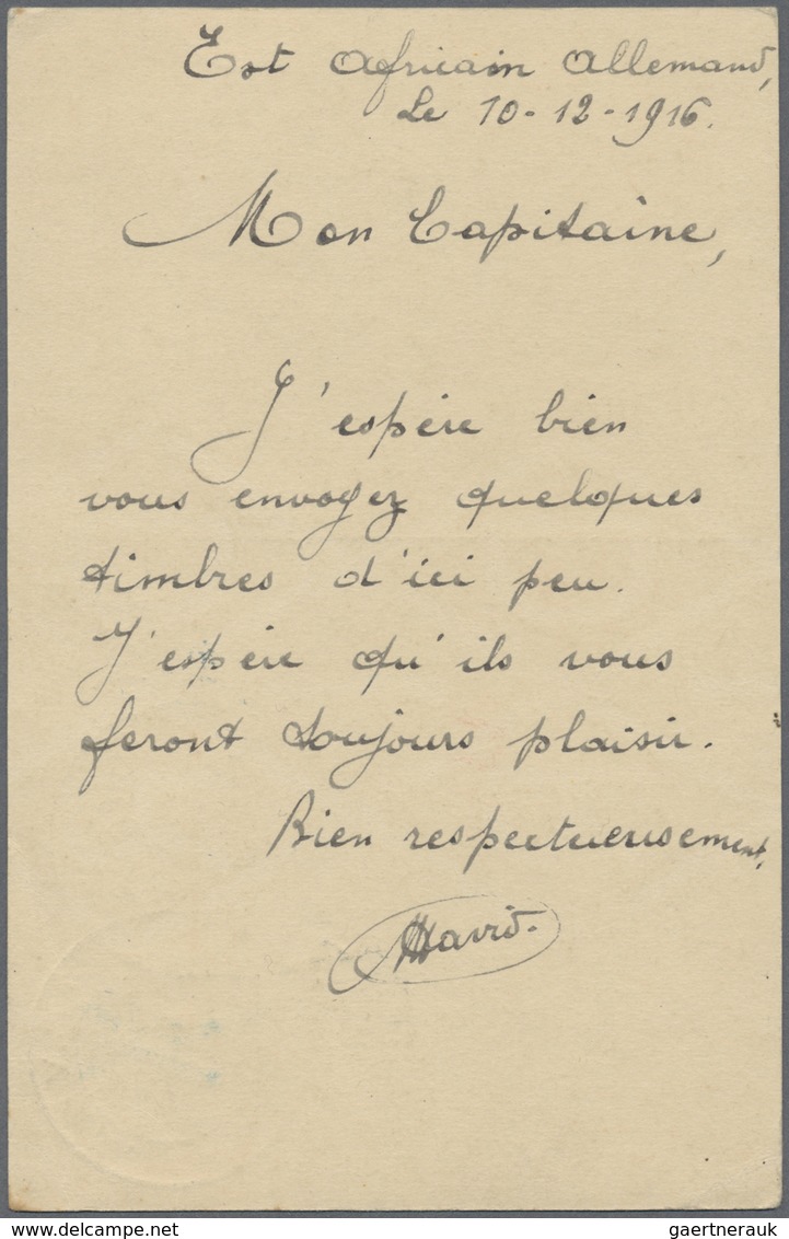 GA Belgien - Besonderheiten: 1916, German East Africa Card 4 H. Used As Form Canc. Blue Belgian FPO Mar - Andere & Zonder Classificatie