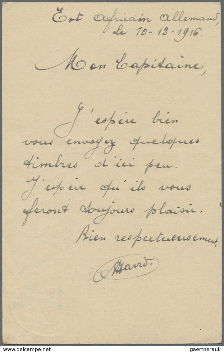 GA Belgien - Besonderheiten: 1916, German East Africa Card 4 H. Used As Form Canc. Blue Belgian FPO Mar - Autres & Non Classés