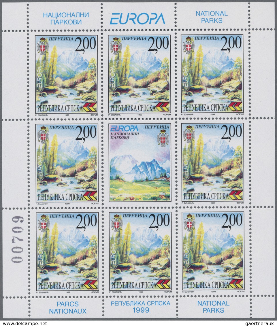 ** Bosnien Und Herzegowina - Serbische Republik: 1999, Europa, Two Little Sheets Of 8 Stamps Each, Mint - Bosnië En Herzegovina