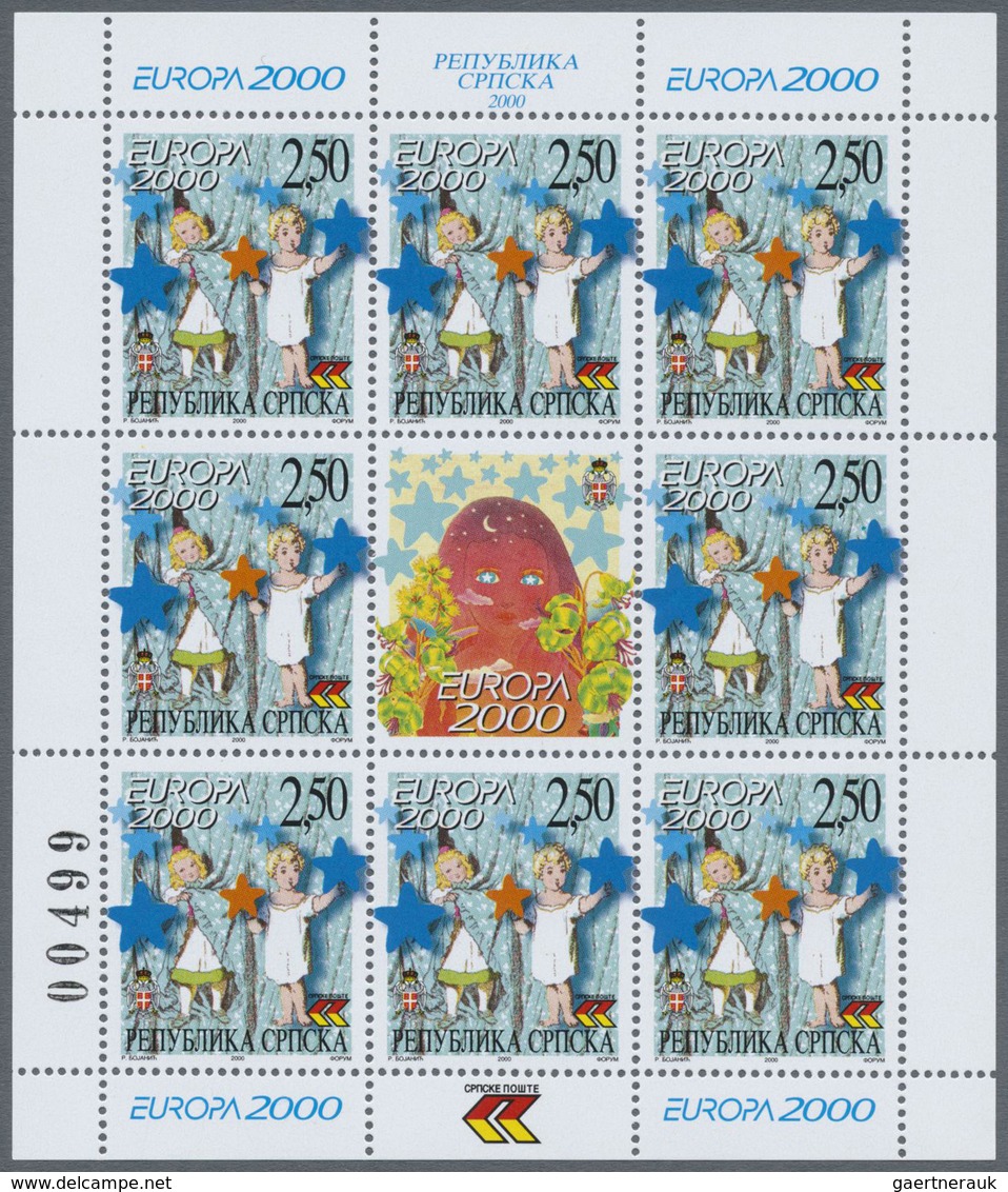 ** Bosnien Und Herzegowina - Serbische Republik: 2000, Europa, Both Issues In Little Sheets Of 8 Stamps - Bosnia Erzegovina