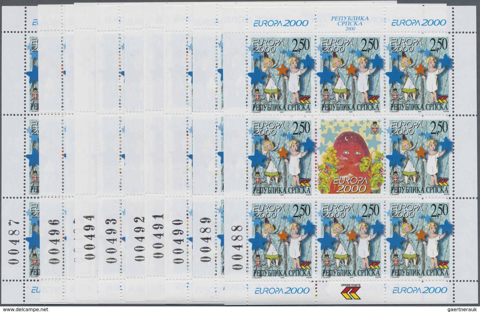 ** Bosnien Und Herzegowina - Serbische Republik: 2000, Europa, Both Issues In Little Sheets Of 8 Stamps - Bosnie-Herzegovine