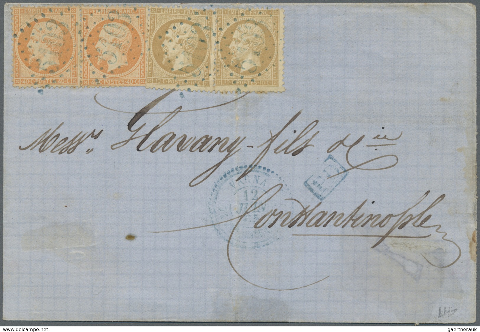 Br Bulgarien: 1865, VARNA French P.O., 10c. Bistre (2) And 40c. Orange (2) On Lettersheet From Varna To - Brieven En Documenten