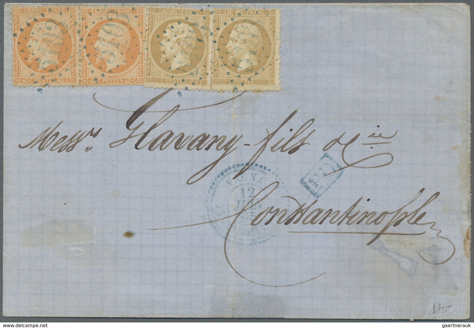 Br Bulgarien: 1865, VARNA French P.O., 10c. Bistre (2) And 40c. Orange (2) On Lettersheet From Varna To - Lettres & Documents