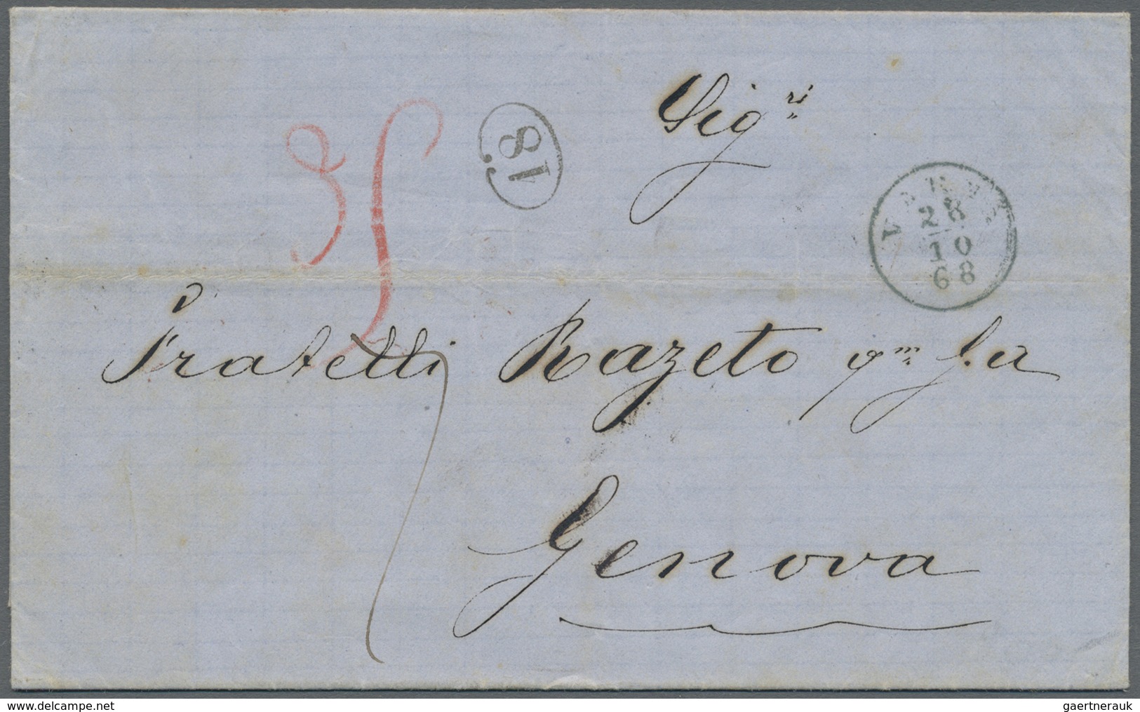 Br Bulgarien: 1868, Lettersheet With Complete Message From Varna To Genova, Bearing Clear Strike Of Thi - Lettres & Documents