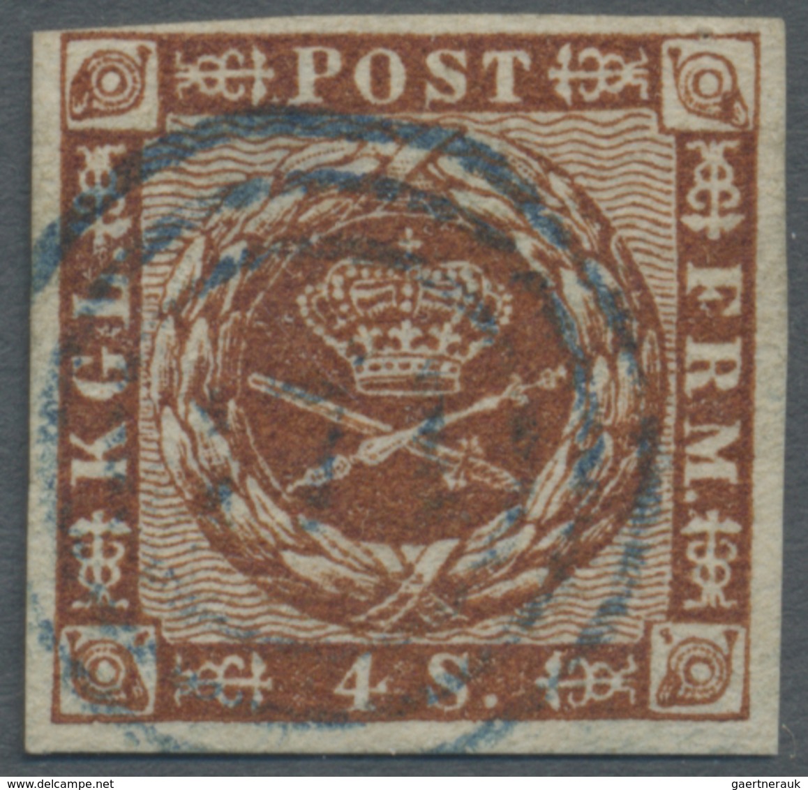O Dänemark: 1858, 4 S. Brown Cancelled "171" GETTORN In Blue, Cert. Moeller BPP - Lettres & Documents