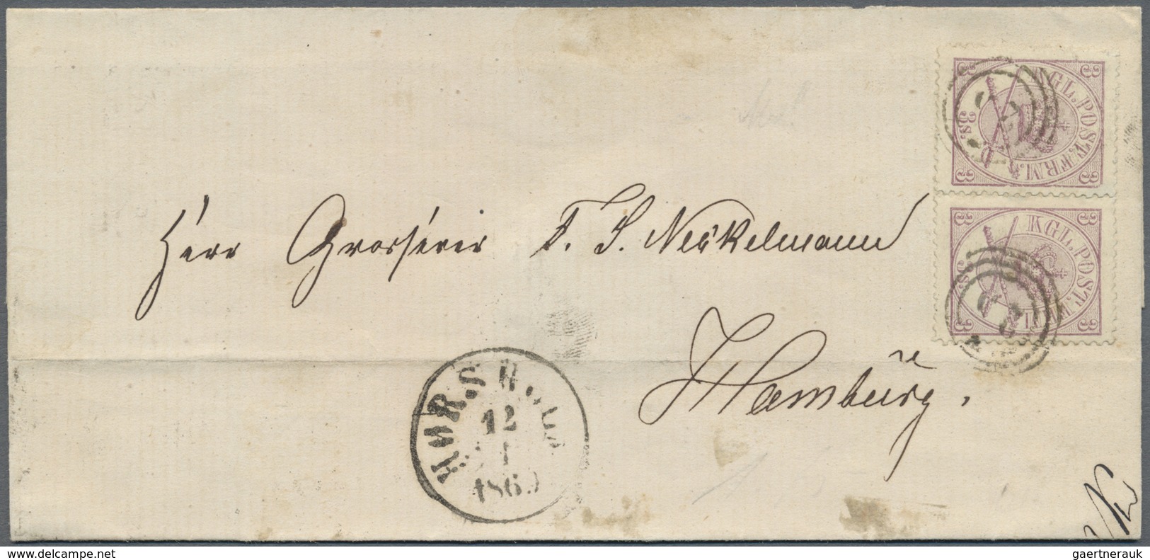 Br Dänemark: 12.1.1860, 2x 3 Sk Wappen Violett Als Waagerechtes Paar Auf Brief Aus Hørsholm M. Nr-o 25 - Lettres & Documents
