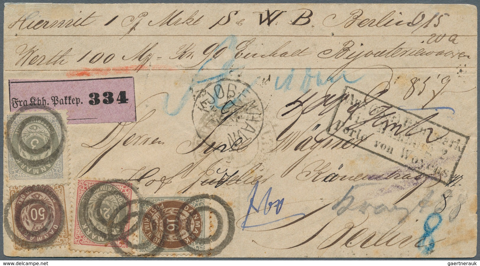 Br Dänemark: 1875, 50 Ö Brown/red Lilac (inverted Frame), 3 Ö Dull Blue/gray, 16 Ö Grey/brown, And 20 Ö - Lettres & Documents