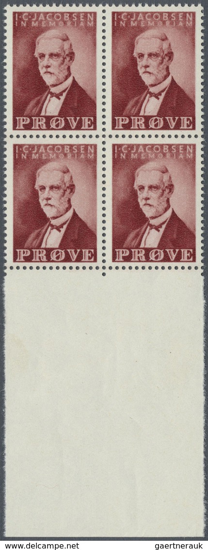 **/ Dänemark: 1952, J.C. Jacobsen, Brownish Red, Mnh. Proof, Block Of Four With Large Bottom Sheet Margi - Brieven En Documenten