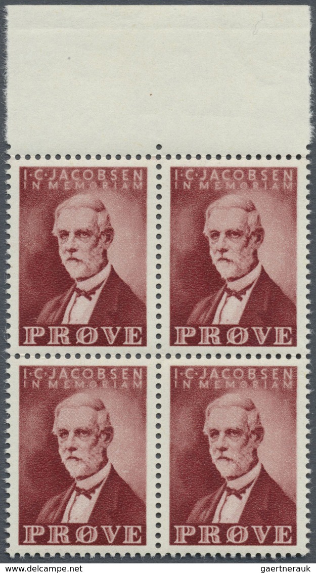 **/ Dänemark: 1952, J.C. Jacobsen, Brownish Red, Mnh. Proof, Block Of Four With Top Sheet Margin, Printe - Brieven En Documenten