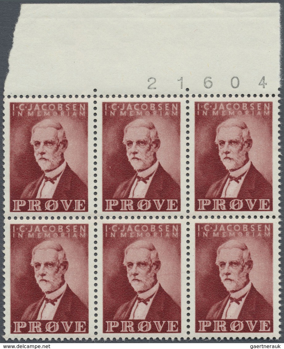 ** Dänemark: 1952, J.C. Jacobsen, Brownish Red, Mnh. Proof, Block Of Six, Printed At Goebel In Darmstad - Lettres & Documents