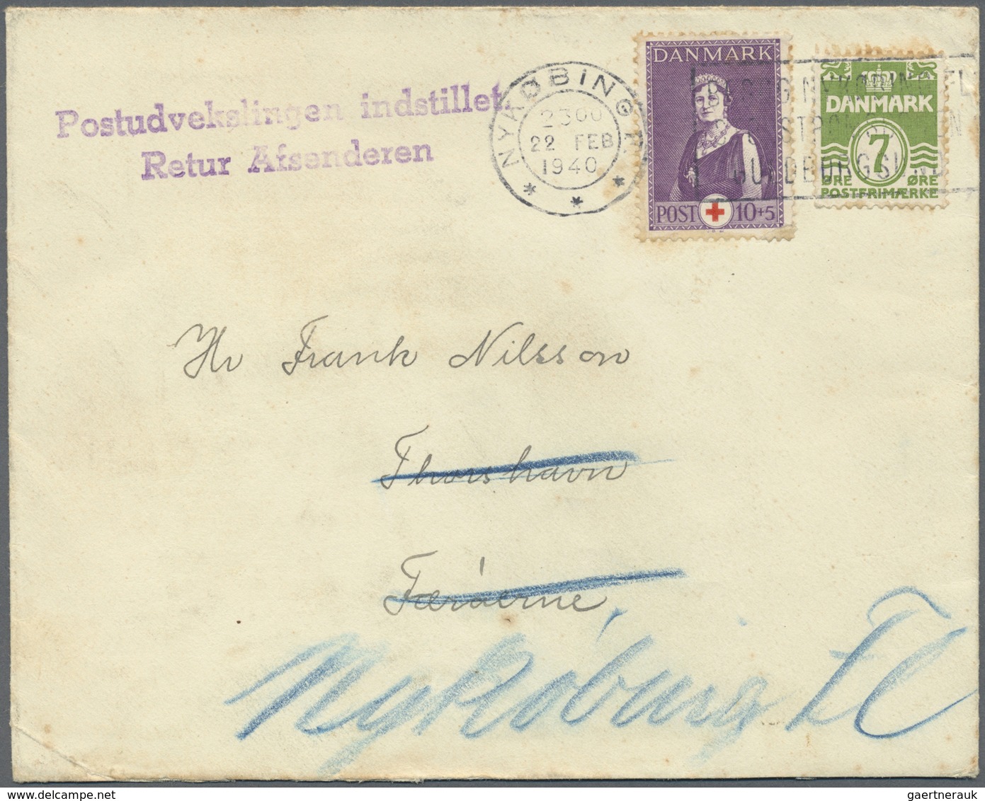 Br Dänemark - Färöer: Incoming Mail: 1940, Denmark Postage Stamp 7 ö. And Red Cross 10 ö. On Cover From - Féroé (Iles)