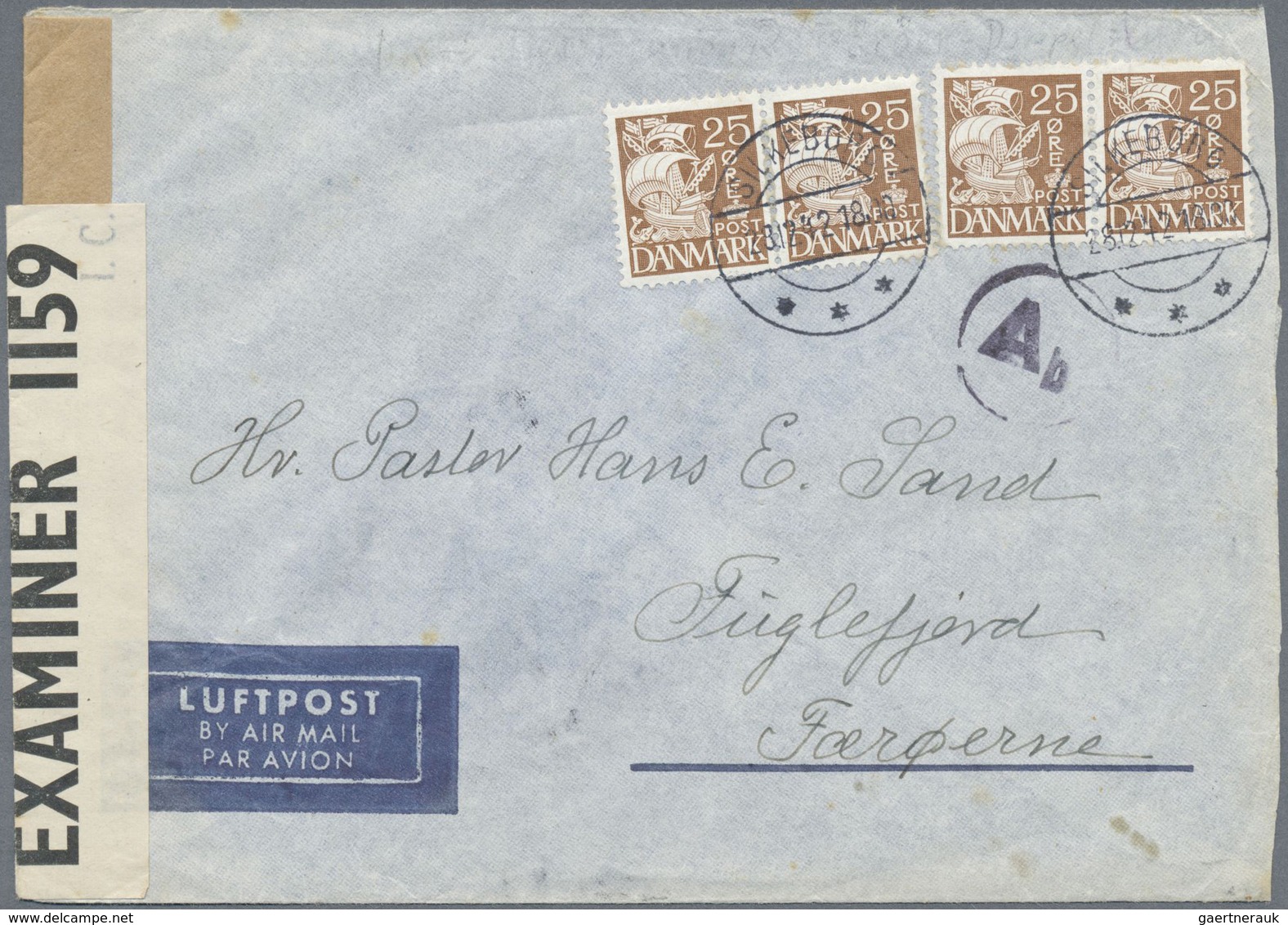 Br Dänemark - Färöer: 1942, Airmail Letter From SILKEBORG, Denmark With German Censor "Ab" Sent To Fugl - Féroé (Iles)