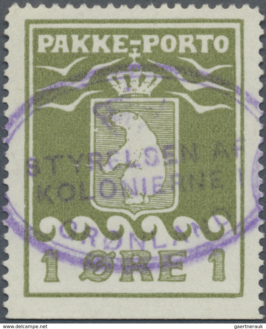 O Dänemark - Grönländisches Handelskontor: 1915, 1 Ore Greenolive, Imperforated At Bottom, Violet Canc - Autres & Non Classés
