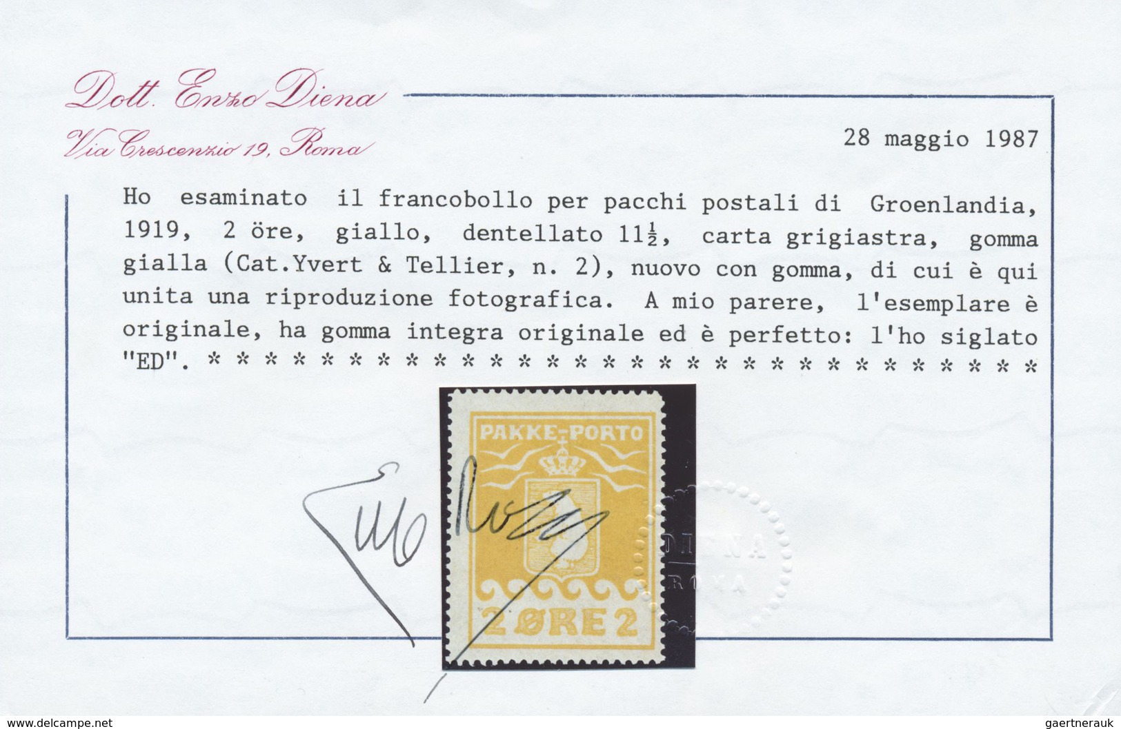 ** Dänemark - Grönländisches Handelskontor: 1915, Parcel-Stamp 2 Öre Yellow On Greyish Paper, All Sides - Altri & Non Classificati