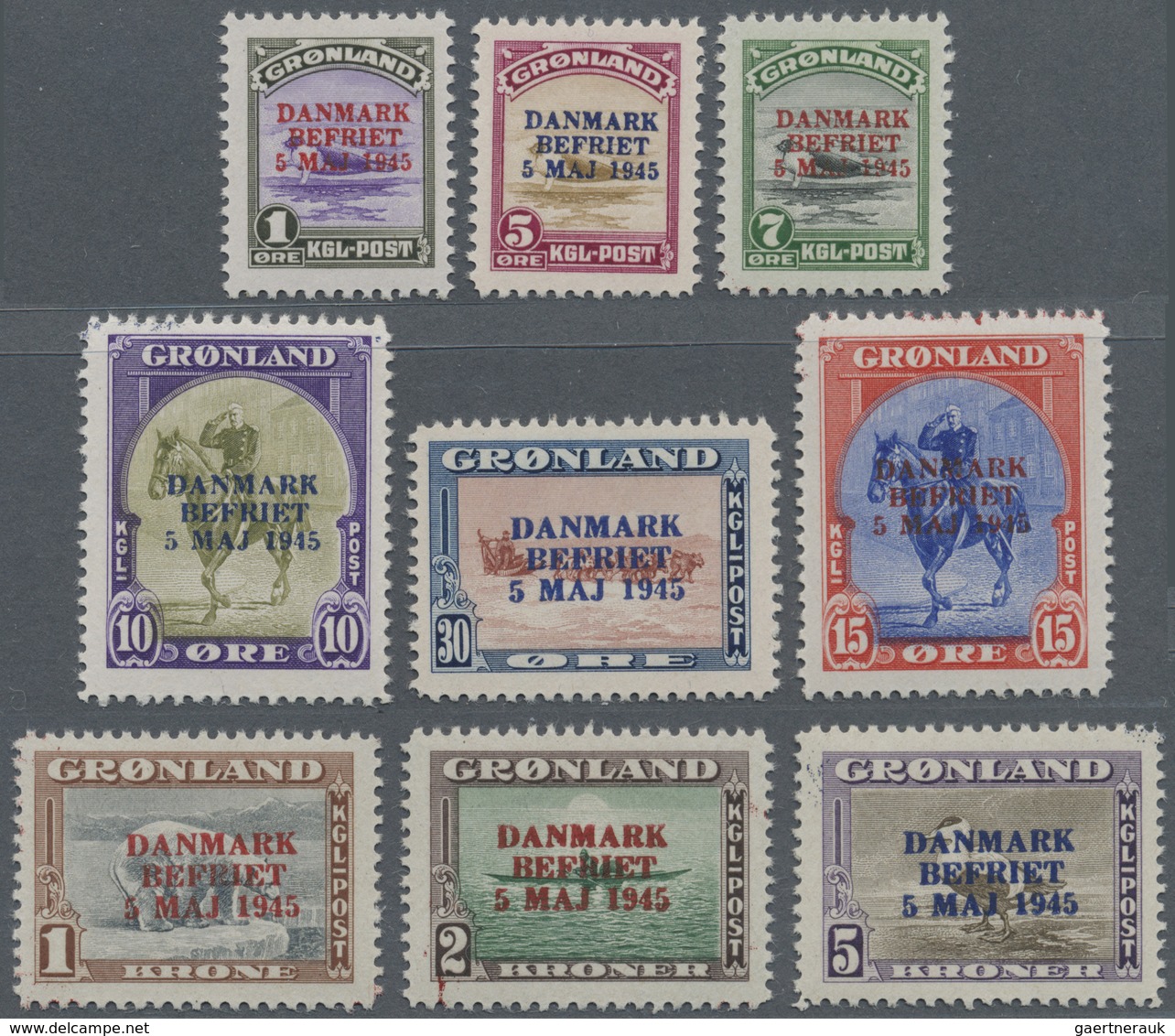 ** Dänemark - Grönland: 1945, Befreiung Dänemarks, Postfrischer, Unsignierter Luxussatz (Facit 10.000,- - Lettres & Documents