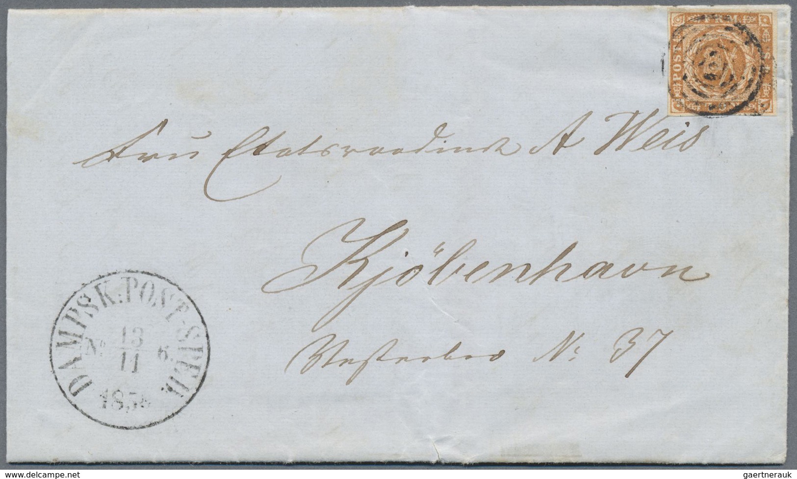 Br Dänemark - Stempel: 1856, Extremly Rare EARLIEST MUTE 5-RING CANCEL (stummer 5-Ring Stempel) On Enti - Machines à Affranchir (EMA)