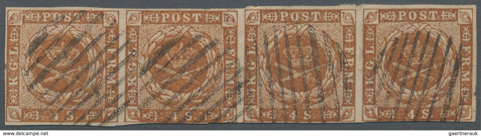 O Dänemark - Stempel: "NORWEGIAN 10 GRID" Cancel In Black, Four Clear Strikes On Horizontal Strip Of F - Machines à Affranchir (EMA)