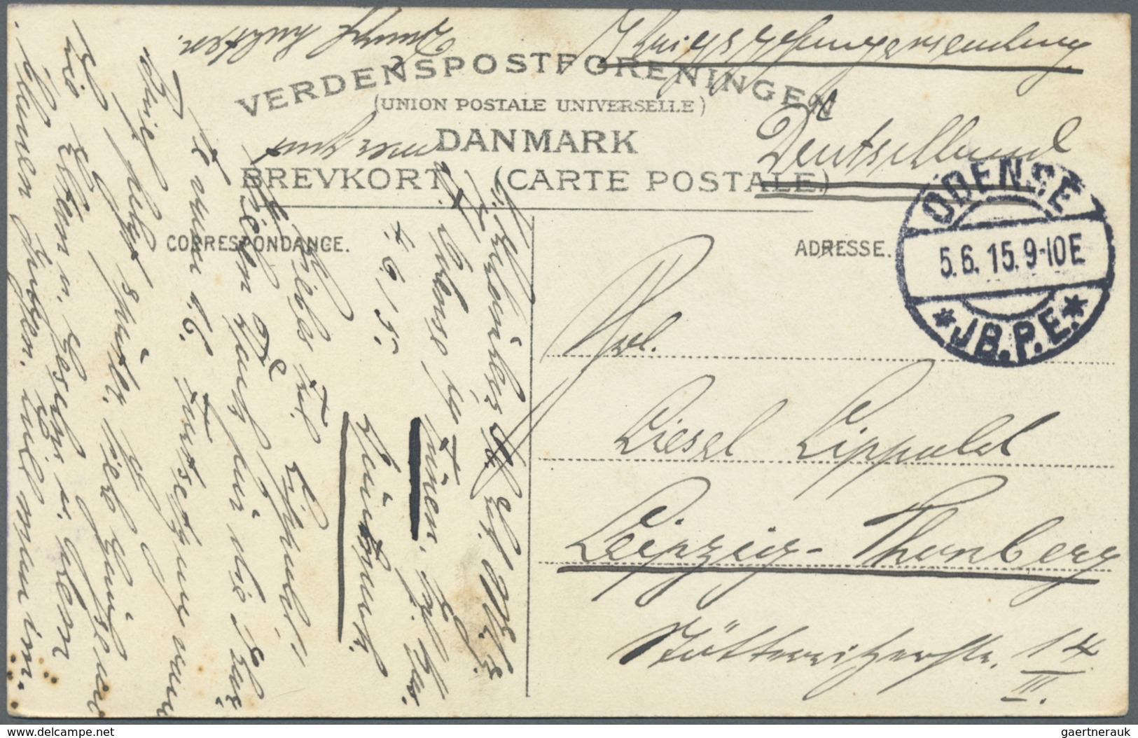 Dänemark - Stempel: 1915, Pisture Card Sent As POW Post Free Of Charge With "ODENSE *JB.P.E*" Postma - Machines à Affranchir (EMA)