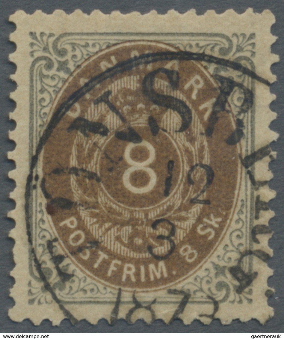 O Dänemark - Stempel: "TÖNSBERG 12.3.1873", Norwegian Cds. Clear On 8 Sk. Brown And Grey, Fine, Rare ( - Machines à Affranchir (EMA)