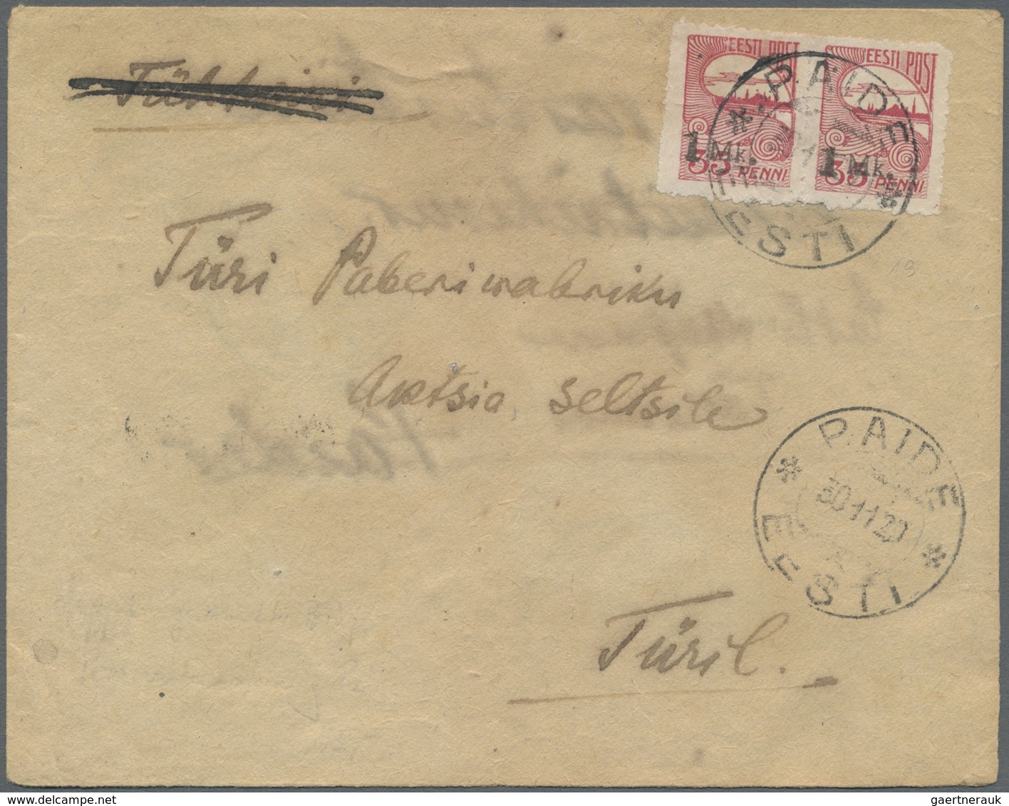 Br Estland: 1919/1922, Three Covers And One Souvenier Postcard With Local Postmaster Perforation Stamps - Estonie