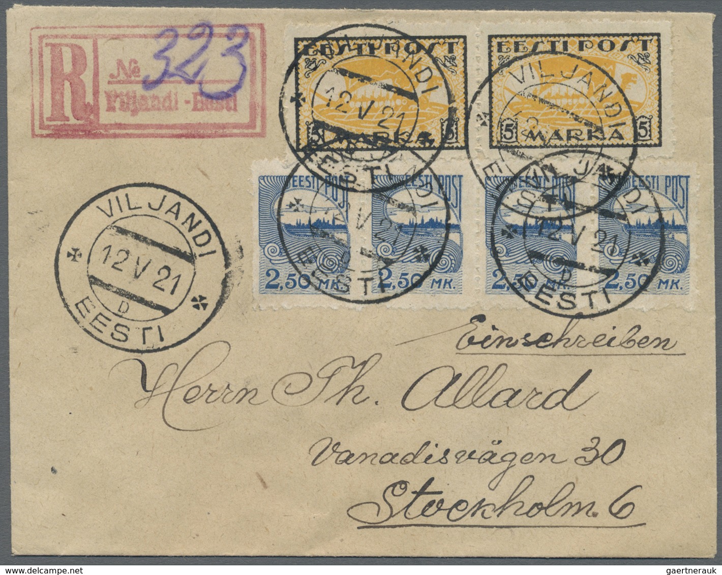 Br Estland: 1920, Pair 5 Marka Viking Ship And 4x 2,50 M All With PRIVATE POSTMASTER PERFORATION On Reg - Estonia