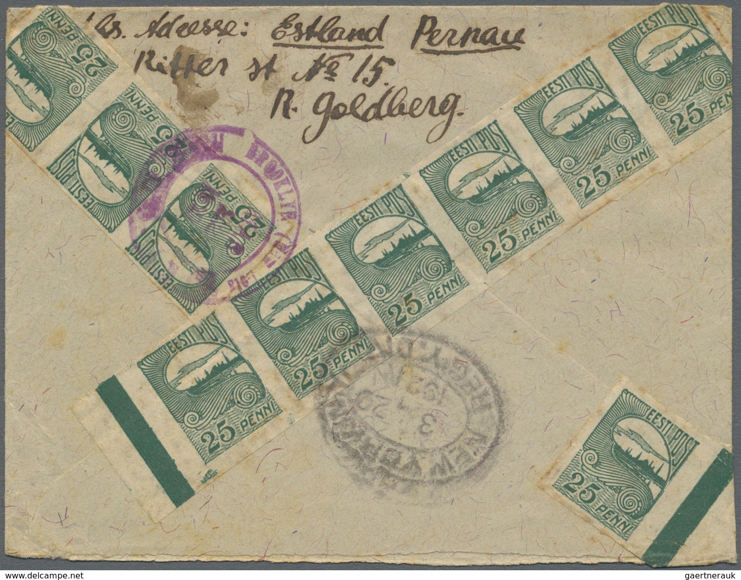 Br Estland: 1920-21 Three Registered Covers To Brooklyn, N.Y., U.S.A. Franked With 'Reval' Definitives, - Estonie