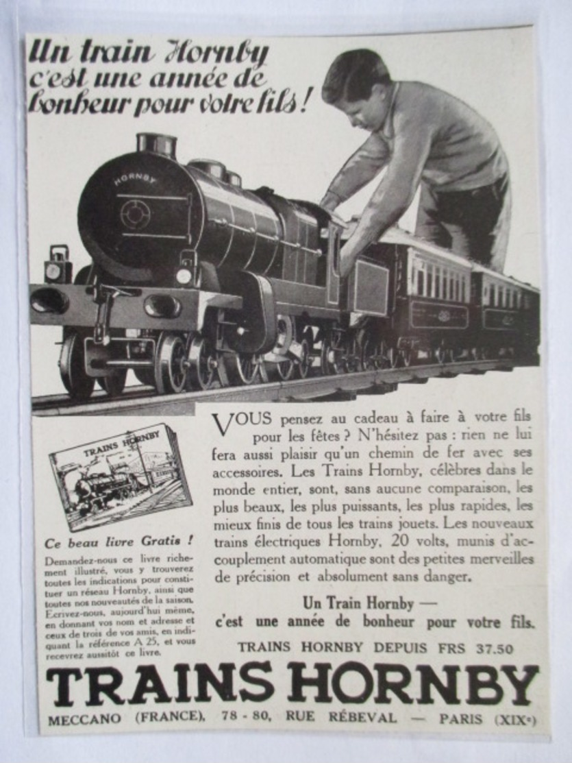 1931 -  Publicité Jouet  -  Train Hornby Railways - Coupure De Presse Originale (Encart Photo) - Publicités