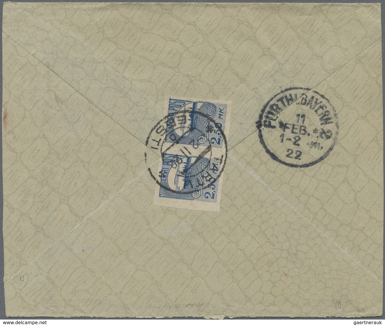 Br Estland: 1922, 15 M Viking Ship And Red R-postmark In Front Of A Cover From Tartu To Fürth/Bayern, O - Estonia