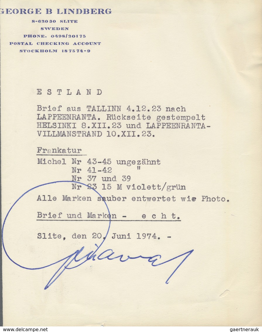 Br Estland: 1923, Flugpostmarken, 5 Stück Mit Zusatzfrankatur Auf Einschreibe-Flugbrief Von "TALLINN -4 - Estland