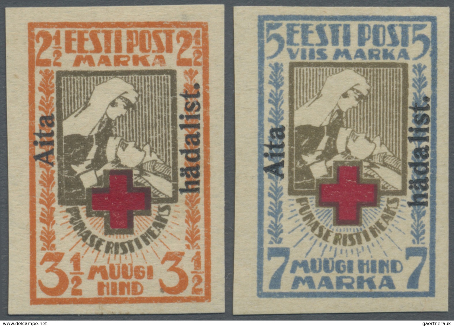* Estland: 1923, Wohlfahrtsausgabe 'Rotes Kreuz' 2½ M Und 7 M Mit Aufdruck 'Aita Hädalist', Ungebrauch - Estonie
