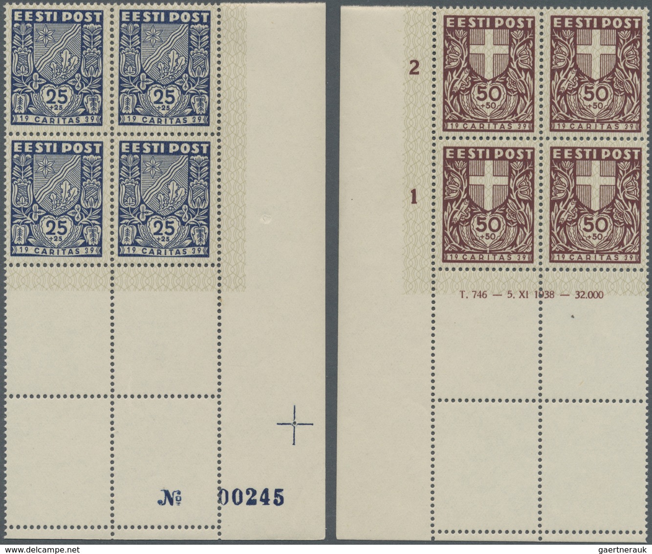 /** Estland: 1939, Gemeinschaftshilfe (Ühisabi)/ (IV): Wappen Der Kreise, Postfrische Luxus-Eckrand-Vier - Estonia