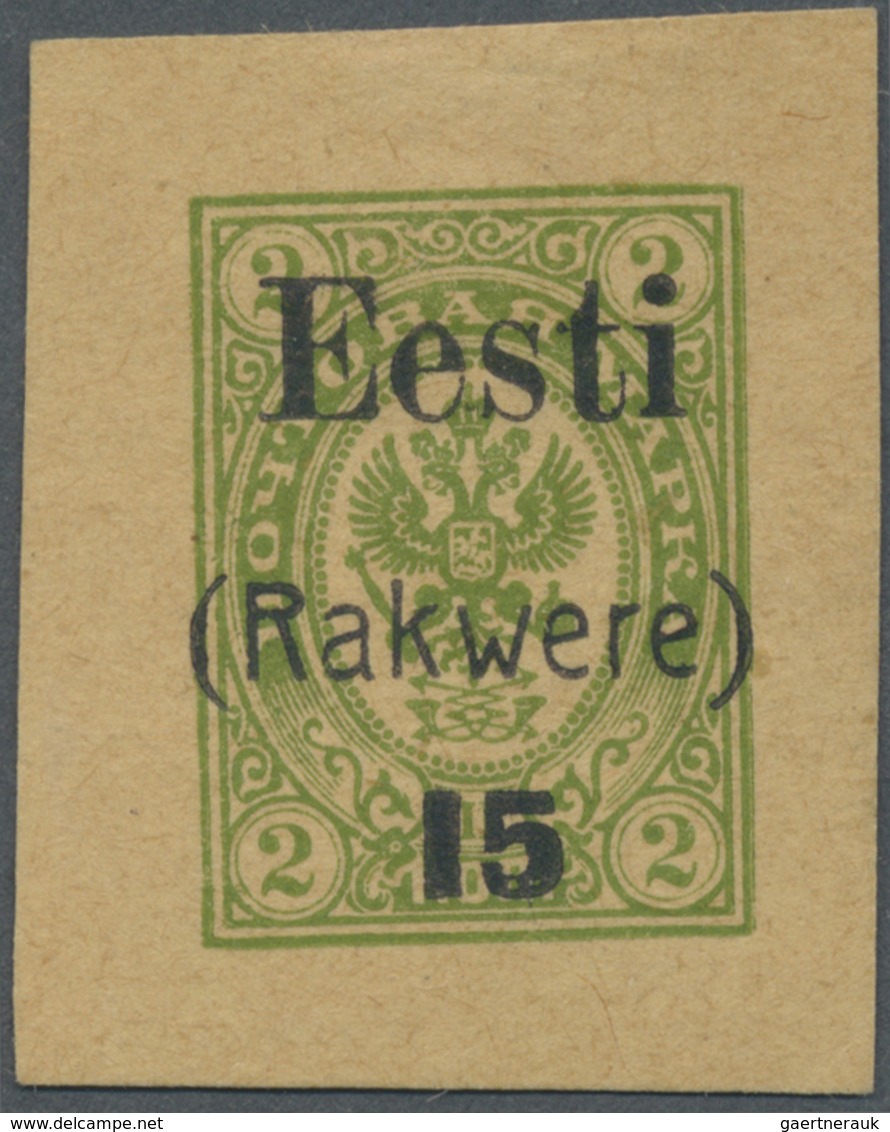 (*) Estland - Lokalausgaben: Rakwere (Wesenberg): 1918, 15 On 2kop. Green Stationery Cutout, Unused No G - Estonie